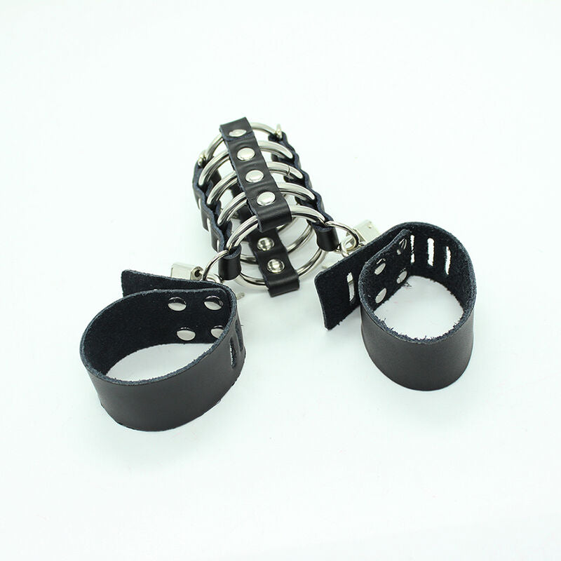 OHMAMA FETISH – Peniskäfig mit Metallringen und Kunstlederriemen