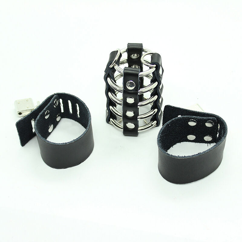 OHMAMA FETISH – Peniskäfig mit Metallringen und Kunstlederriemen