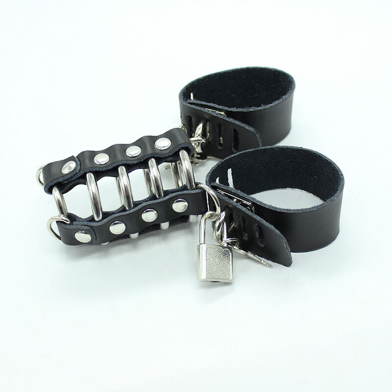 OHMAMA FETISH – Peniskäfig mit Metallringen und Kunstlederriemen
