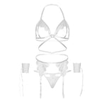 LEG AVENUE – Vierteiliges Set: BH, G-String, Strumpfgürtel und Handgelenk-Manschetten One Size