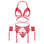 LEG AVENUE – Vierteiliges Set: BH, G-String, Strumpfgürtel und Handgelenk-Manschetten One Size