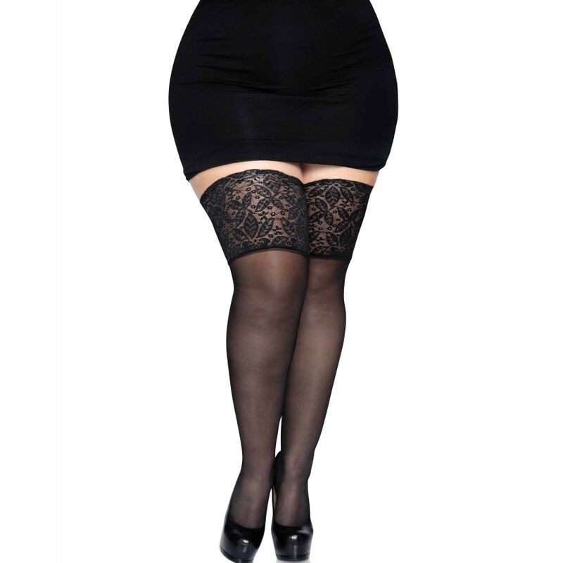 LEG AVENUE – Strumpfhose Schwarz mit Spitze & Satin-Schleife Plus Size