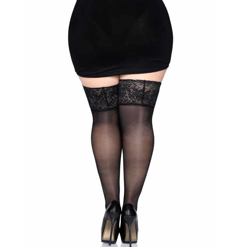 LEG AVENUE – Strumpfhose Schwarz mit Spitze & Satin-Schleife Plus Size