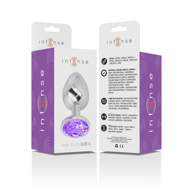 INTENSE - Analplug aus Aluminium mit violettem Kristall, Größe S