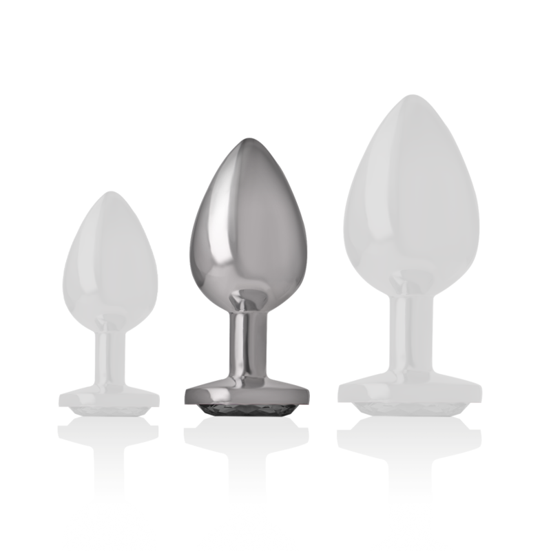 INTENSE - Analplug aus Aluminium mit schwarzem Kristall, Größe M
