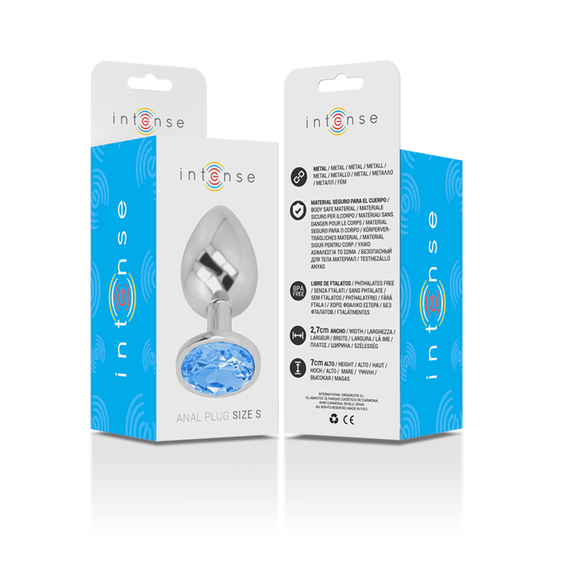 INTENSE - Analplug aus Aluminium mit blauem Kristall, Größe S
