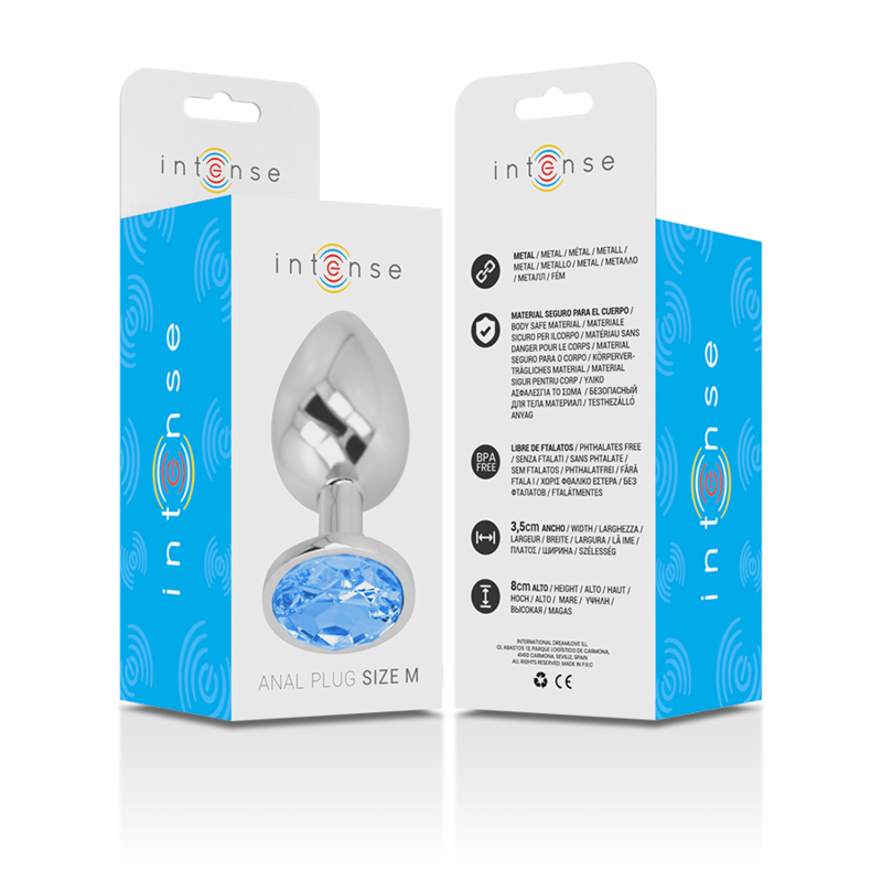 INTENSE - Analplug aus Aluminium mit blauem Kristall, Größe M