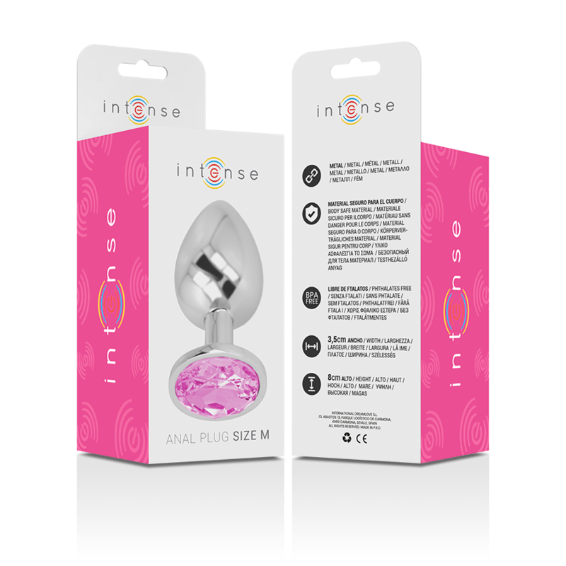 Intense - Analplug aus Aluminiummetall mit rosa Kristall, Größe M
