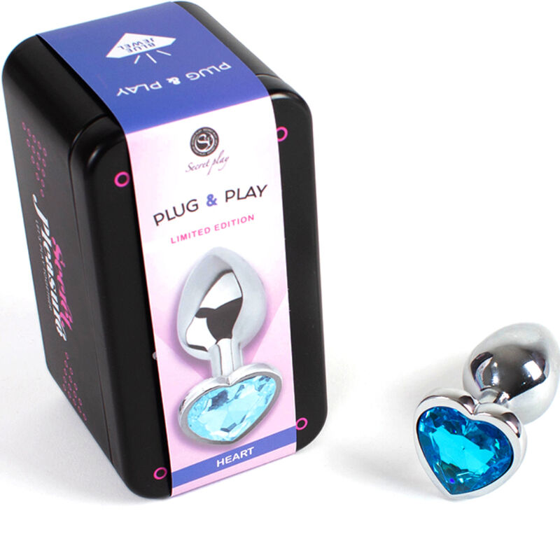 SECRETPLAY - Metall-Analplug mit blauem Herz, Größe S, 7 cm