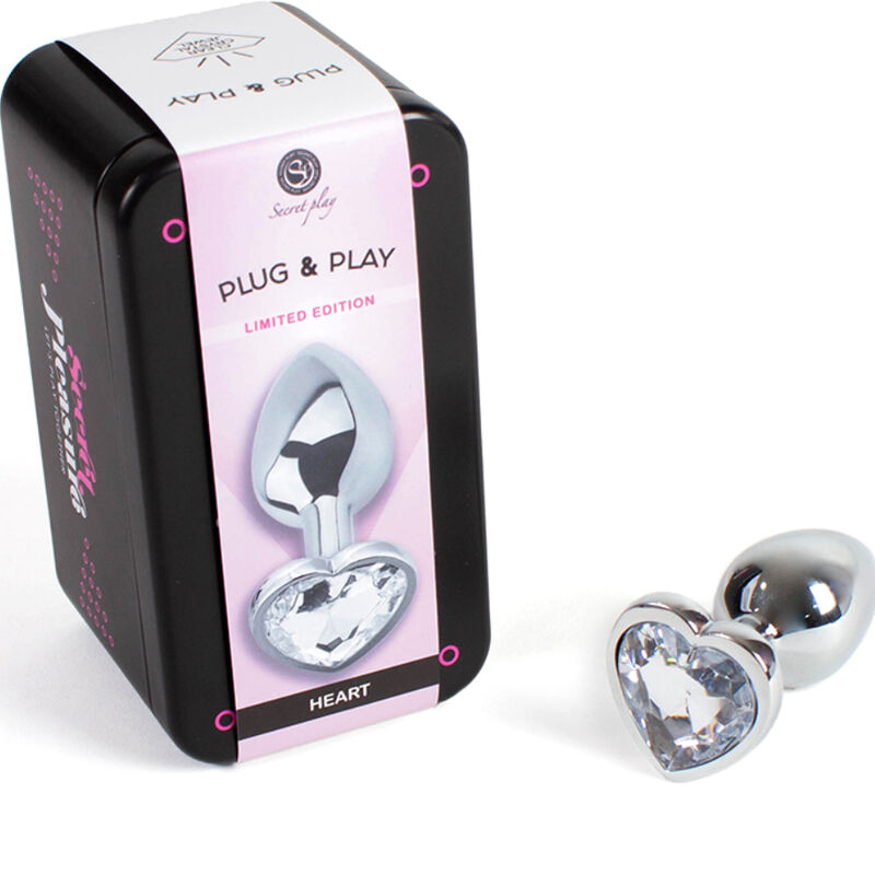 SECRETPLAY - Metall-Analplug mit klarem Kristallherz, Größe S, 7 cm