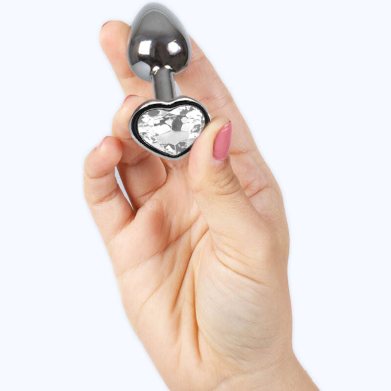 SECRETPLAY - Metall-Analplug mit klarem Kristallherz, Größe S, 7 cm