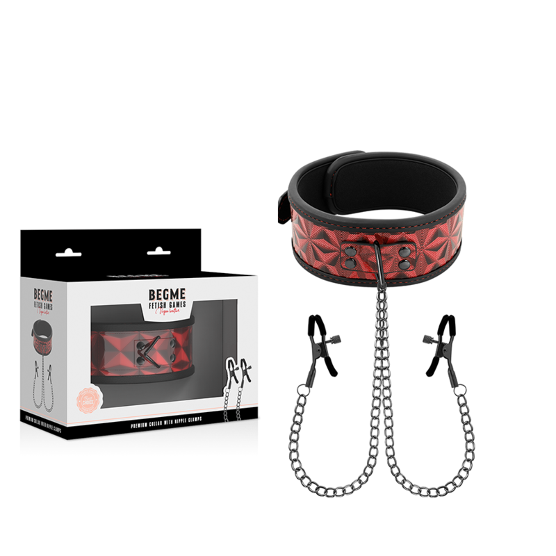 BEGME – Red Edition Halsband mit Nippelklemmen mit Neoprenfutter