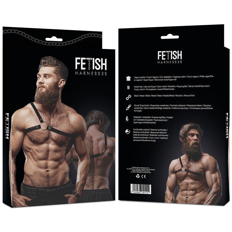 FETISH SUBMISSIVE ATTITUDE Geschriftetes Schultergeschirr für Männer aus Kunstleder