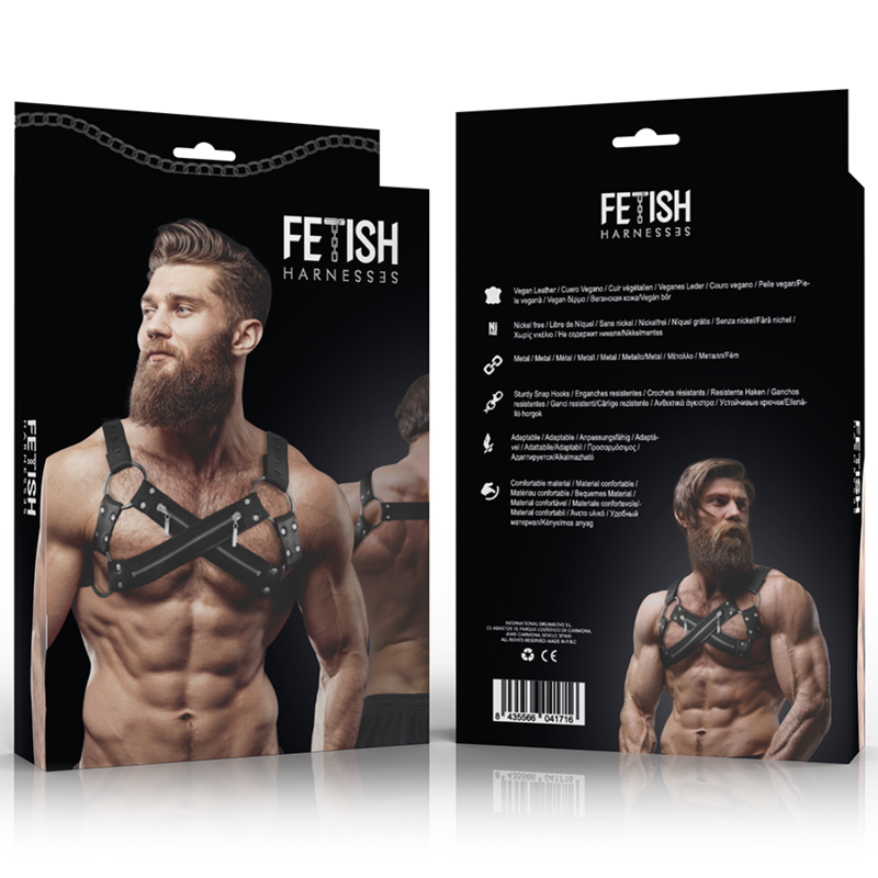 FETISH SUBMISSIVE ATTITUDE Verstellbarer Neopren-Brustgurt mit Cross-Over-Bulldog-Reißverschluss für Männer