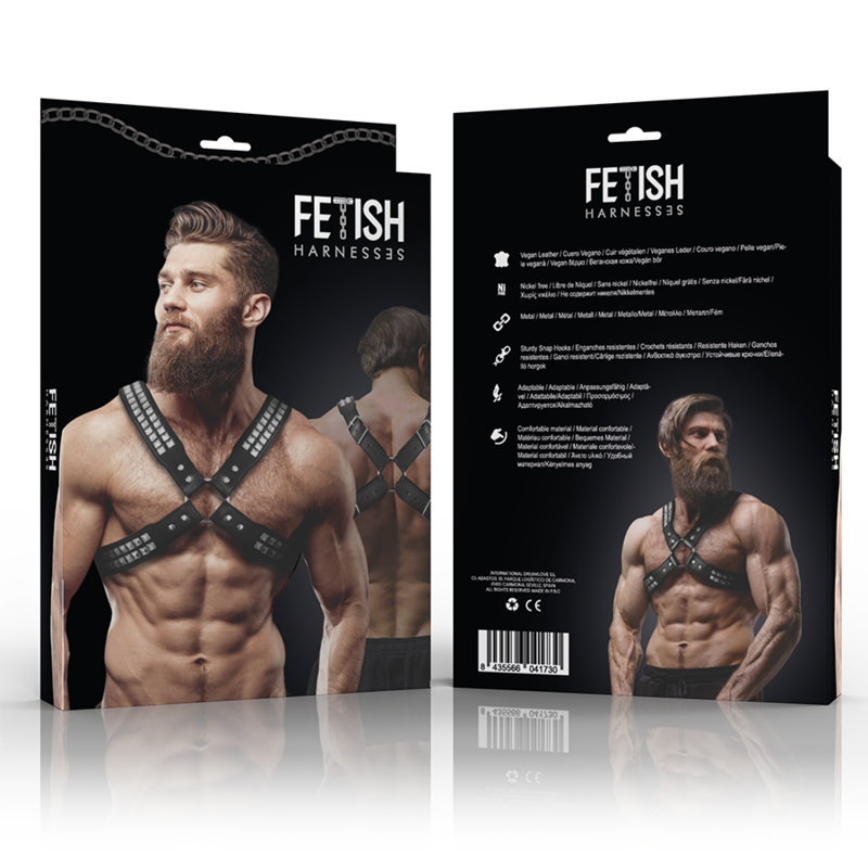 FETISH SUBMISSIVE ATTITUDE Herren-Halsband aus Kunstleder mit gekreuzter Brust & Nieten