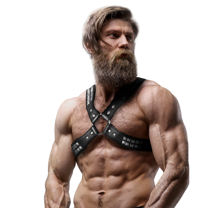 FETISH SUBMISSIVE ATTITUDE Herren-Halsband aus Kunstleder mit gekreuzter Brust & Nieten