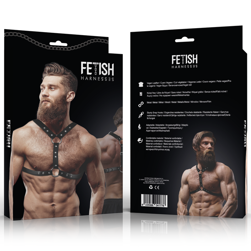 FETISH SUBMISSIVE ATTITUDE Brustharness aus Kunstleder mit doppelter Unterstützung & Nieten für Männer