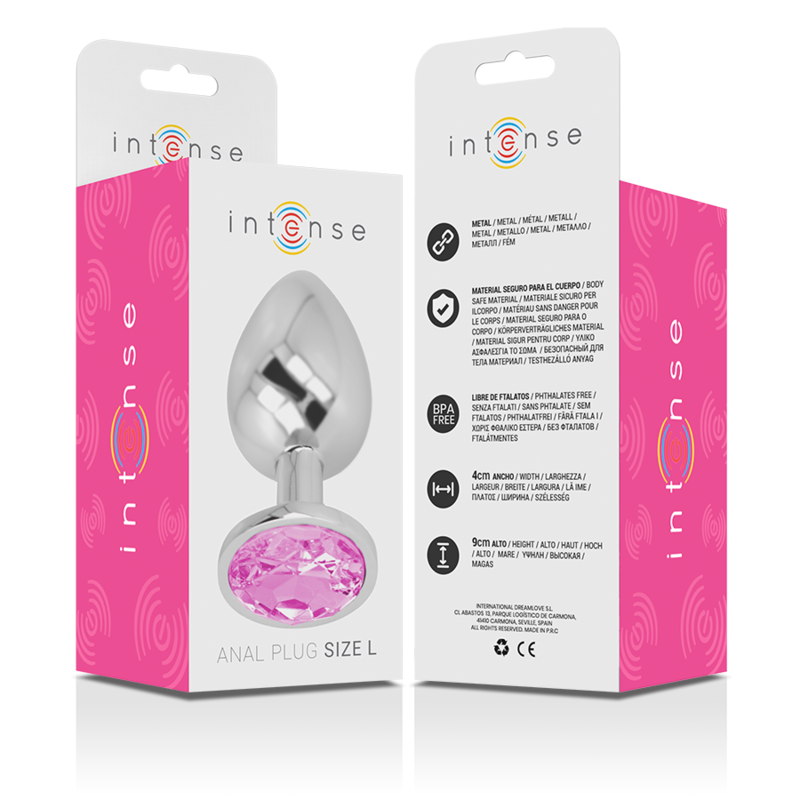 Intense - Analplug aus Aluminiummetall mit rosa Kristall, Größe L