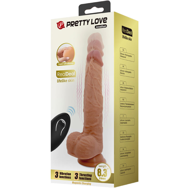 PRETTY LOVE - Jonathan Silikondildo mit 3 Vibrationsmodi und 3 Stoßfunktionen, Fernbedienung, 21 cm