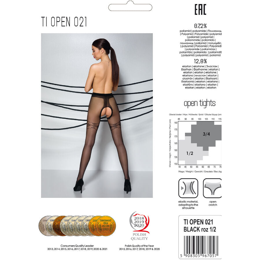 PASSION – Tiopen 021 Strumpfhose Schwarz 3/4 20 DEN
