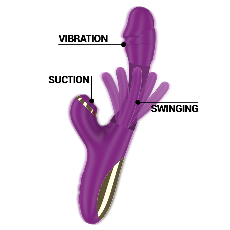 INTENSE - Ateneo Wiederaufladbarer Multifunktionsvibrator mit 7 Vibrationsmodi, beweglicher Zunge und Saugfunktion, Lila