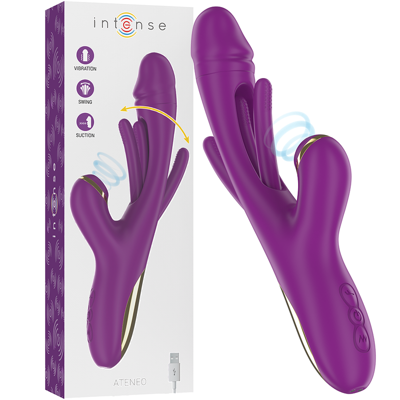 INTENSE - Ateneo Wiederaufladbarer Multifunktionsvibrator mit 7 Vibrationsmodi, beweglicher Zunge und Saugfunktion, Lila