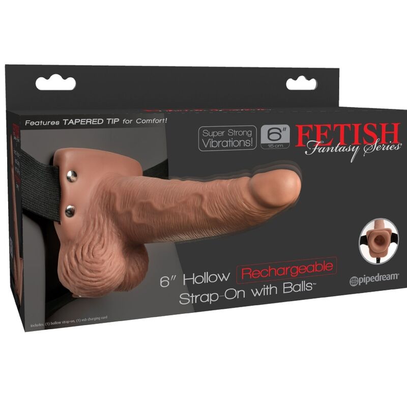 FETISH FANTASY SERIES - Verstellbarer Strap-on mit wiederaufladbarem Vibrator und realistischem Dildo mit Hoden, 15 cm