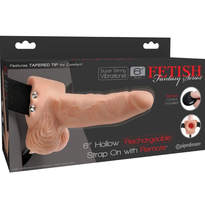 FETISH FANTASY SERIES - Verstellbarer Strap-on mit Fernbedienung, realistischem Vibrator und Hoden, 15 cm