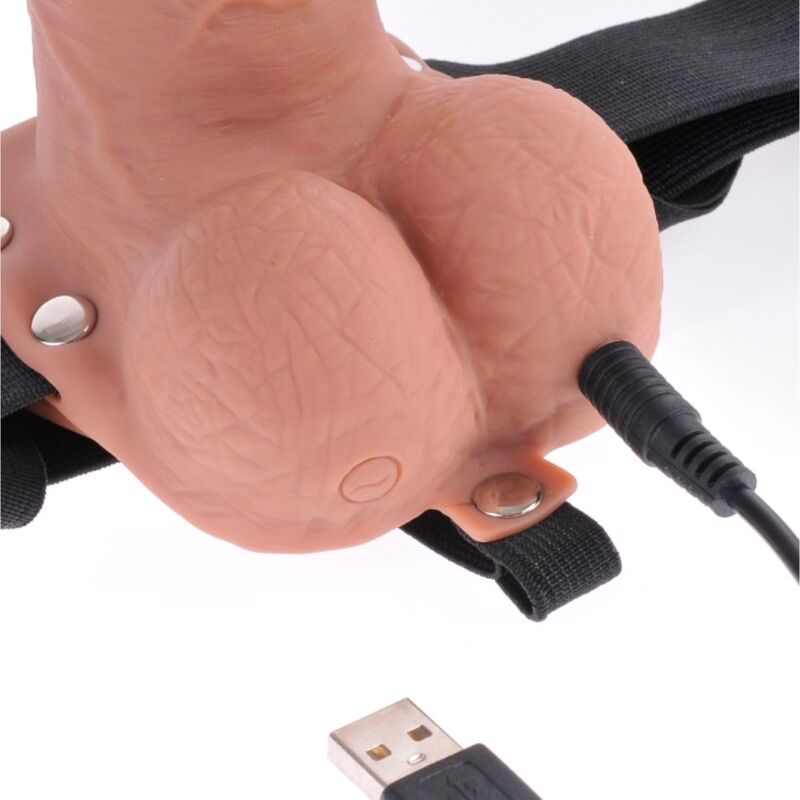 FETISH FANTASY SERIES - Verstellbarer Strap-on mit realistischem Dildo, wiederaufladbarem Vibrator und vibrierenden Hoden, 17,8 cm