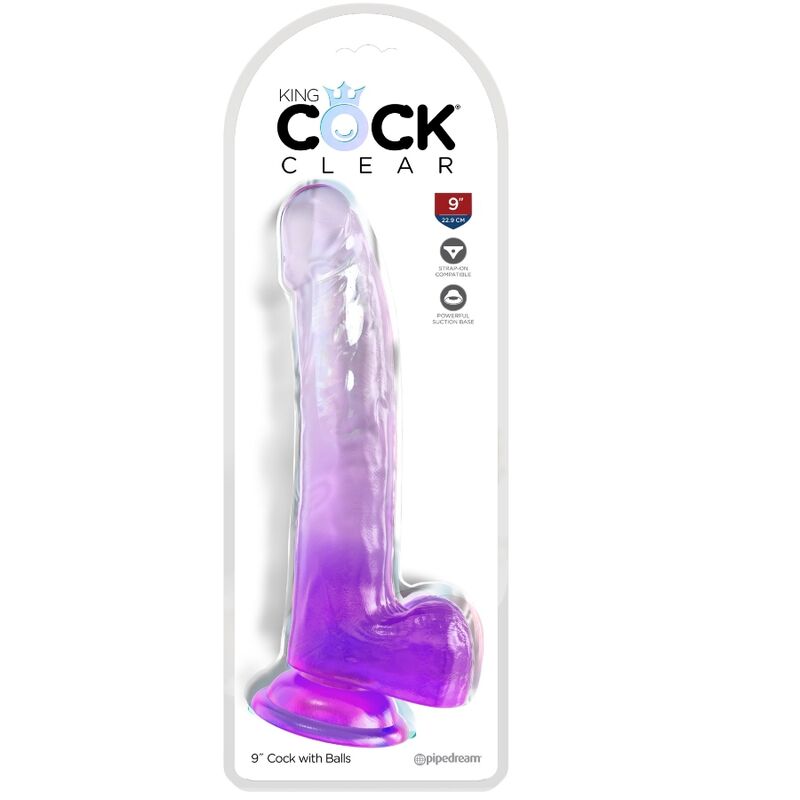 KING COCK - Clear Dildo mit Hoden, 20,3 cm, Lila