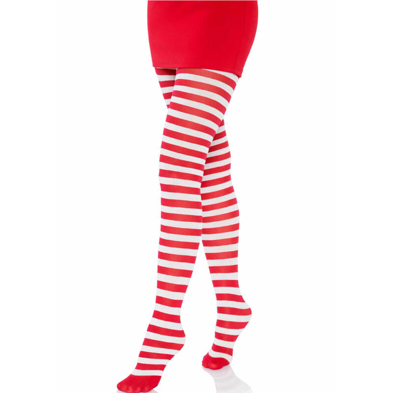 LEG AVENUE – Gestreifte Strumpfhose Weiß/Rot