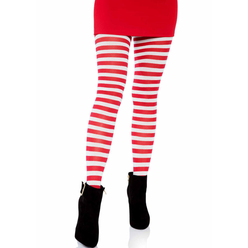 LEG AVENUE – Gestreifte Strumpfhose Weiß/Rot