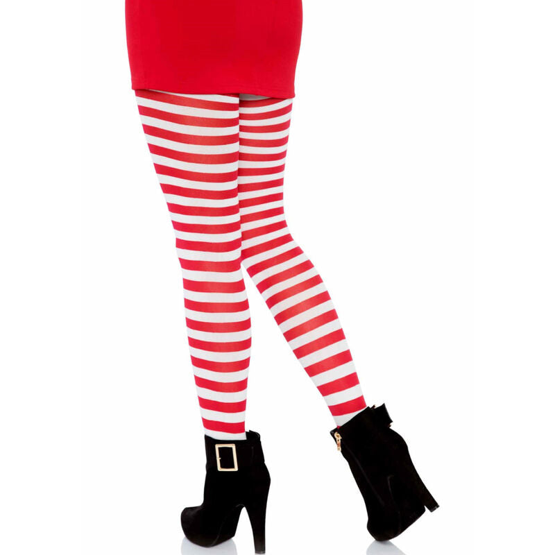 LEG AVENUE – Gestreifte Strumpfhose Weiß/Rot