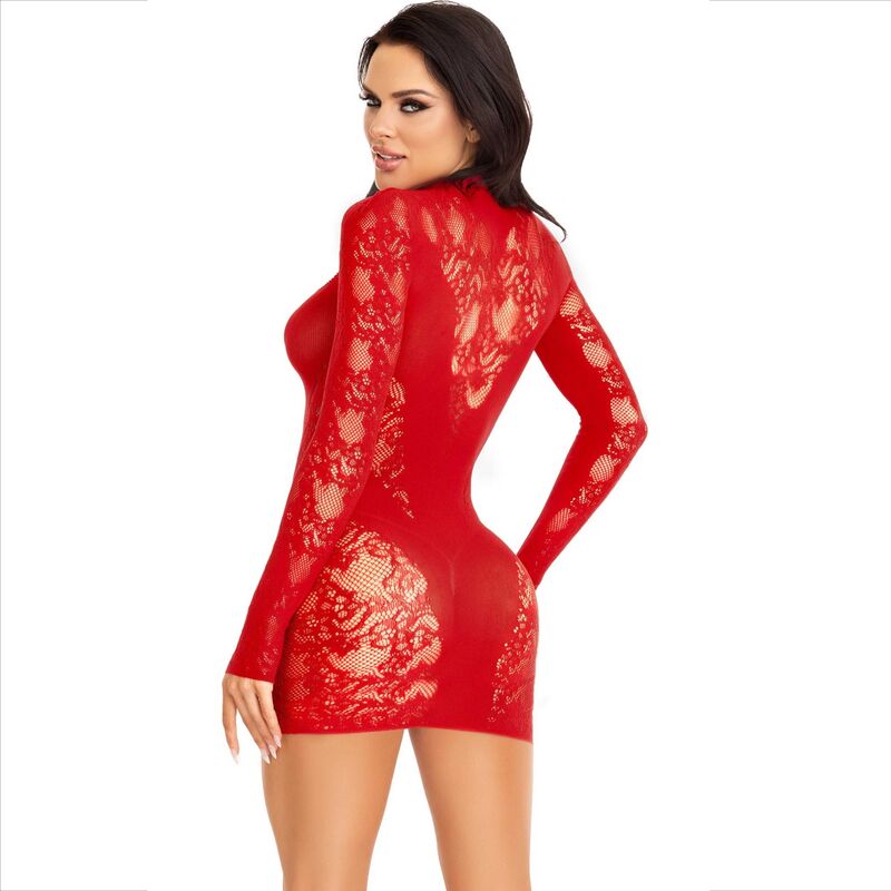 LEG AVENUE – Minikleid mit Spitze langarm Rot