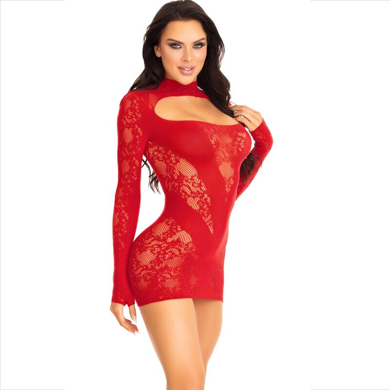 LEG AVENUE – Minikleid mit Spitze langarm Rot
