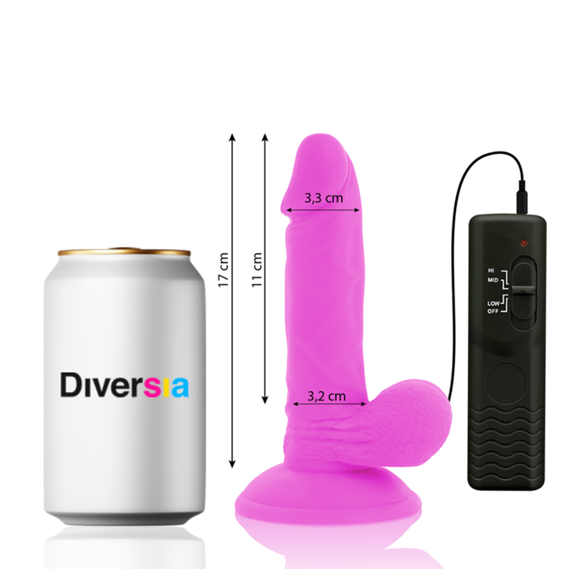 DIVERSIA - Flexibler vibrierender Dildo Lila, 17 cm, Ø 3,3 cm