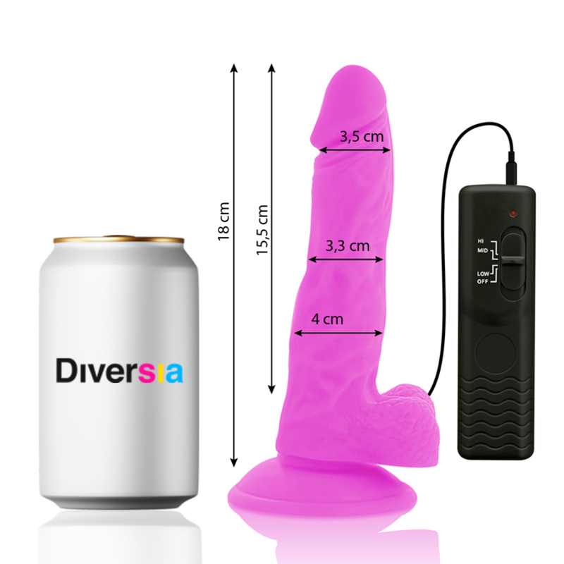 DIVERSIA - Flexibler vibrierender Dildo Lila, 18 cm, Ø 4 cm