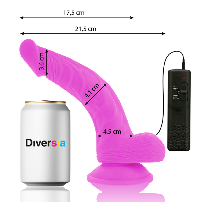 DIVERSIA - Flexibler vibrierender Dildo Lila, 21,5 cm, Ø 4,5 cm