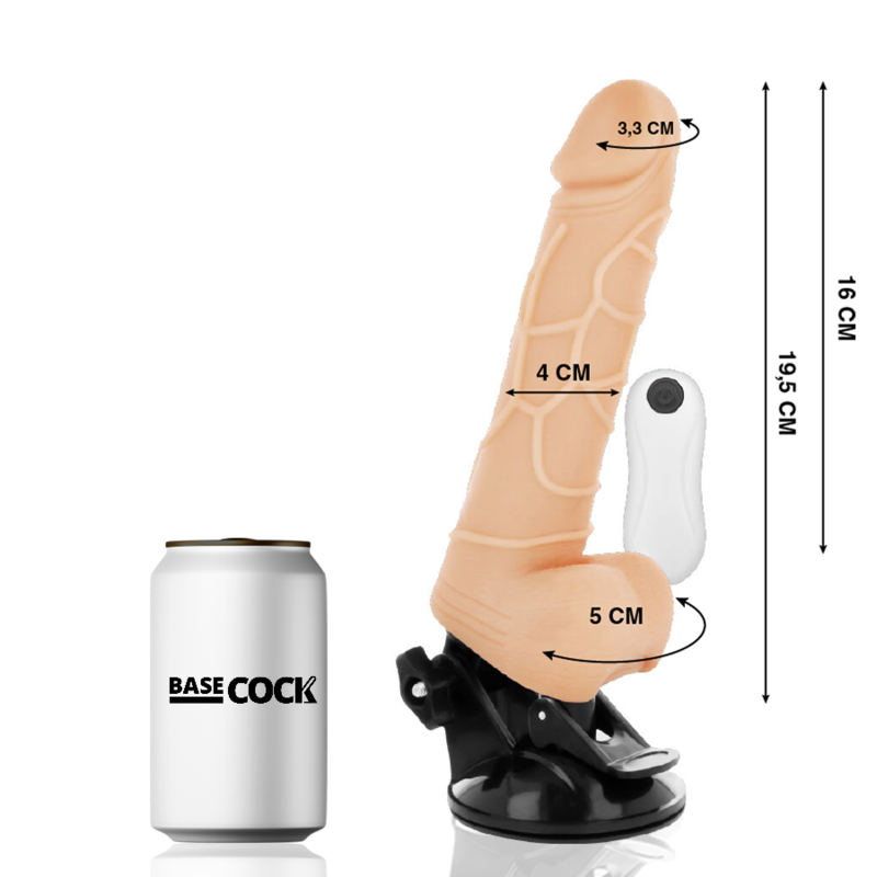 BASECOCK - Realistischer Vibrator mit Fernbedienung und Hoden Natur, 19,5 cm, Ø 4 cm