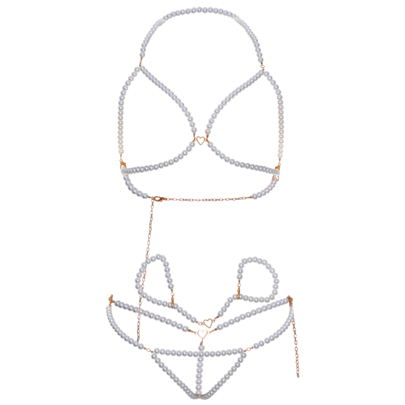 LEG AVENUE – BH-Armbänder und Perlen-Tanga-Set