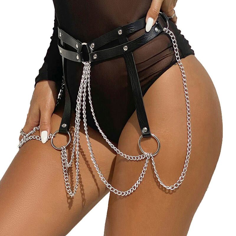 SUBBLIME Lederring Kettengürtel Schwarz One Size