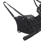 SUBBLIME – 3-teiliges Set BH + String + Strumpfband aus Spitze Schwarz