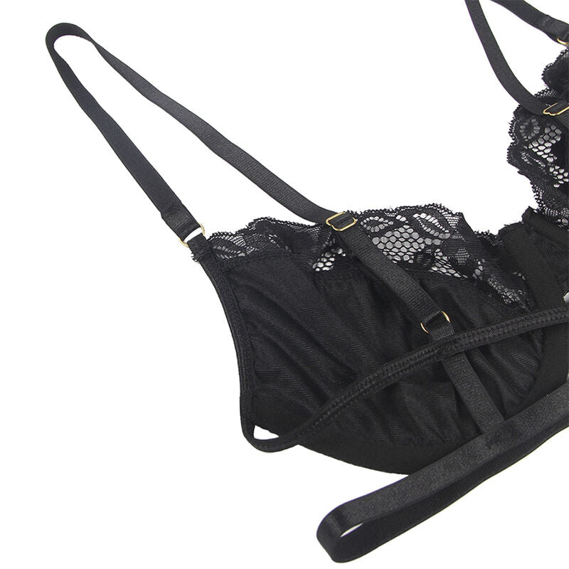 SUBBLIME – 3-teiliges Set BH + String + Strumpfband aus Spitze Schwarz