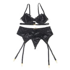 SUBBLIME – 3-teiliges Set BH + String + Strumpfband aus Spitze Schwarz