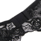 SUBBLIME – 3-teiliges Set BH + String + Strumpfband Blumenprint Schwarz