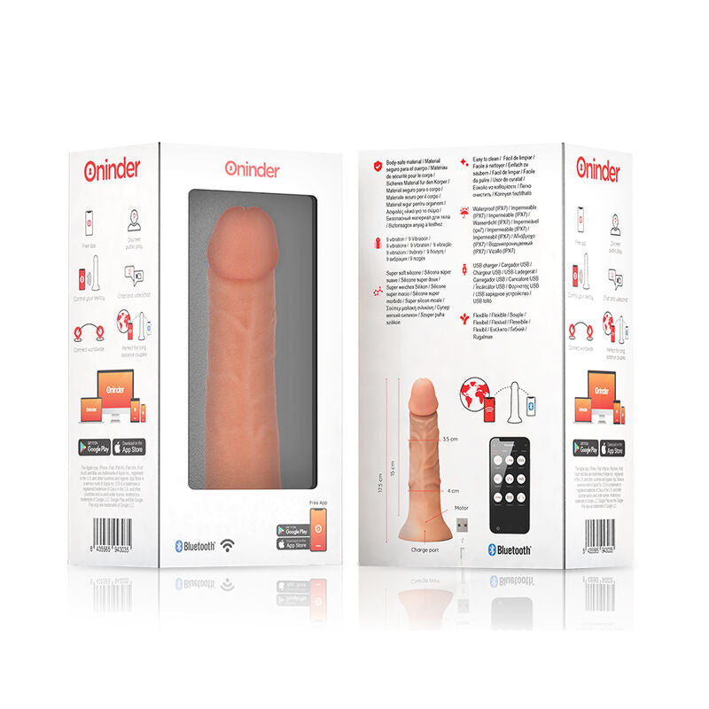 ONINDER - Kleiner Vibratordildo, 9 Geschwindigkeiten, natürlich, 17,5 cm Ø 4 cm - Kostenlose App