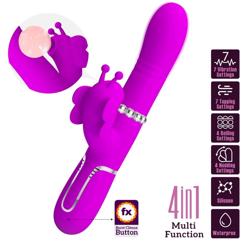 PRETTY LOVE – 4-in-1 Multifunktions-Rabbit-Vibrator mit Schmetterlingsdesign, Fuchsia