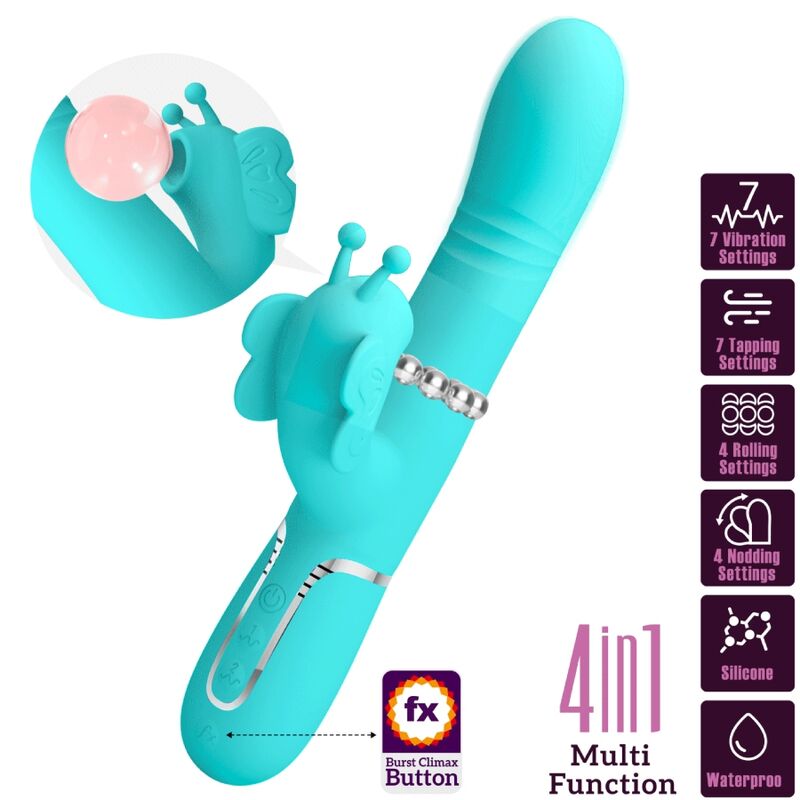 PRETTY LOVE – 4-in-1 Multifunktions-Rabbit-Vibrator mit Schmetterlingsdesign, Aquagrün