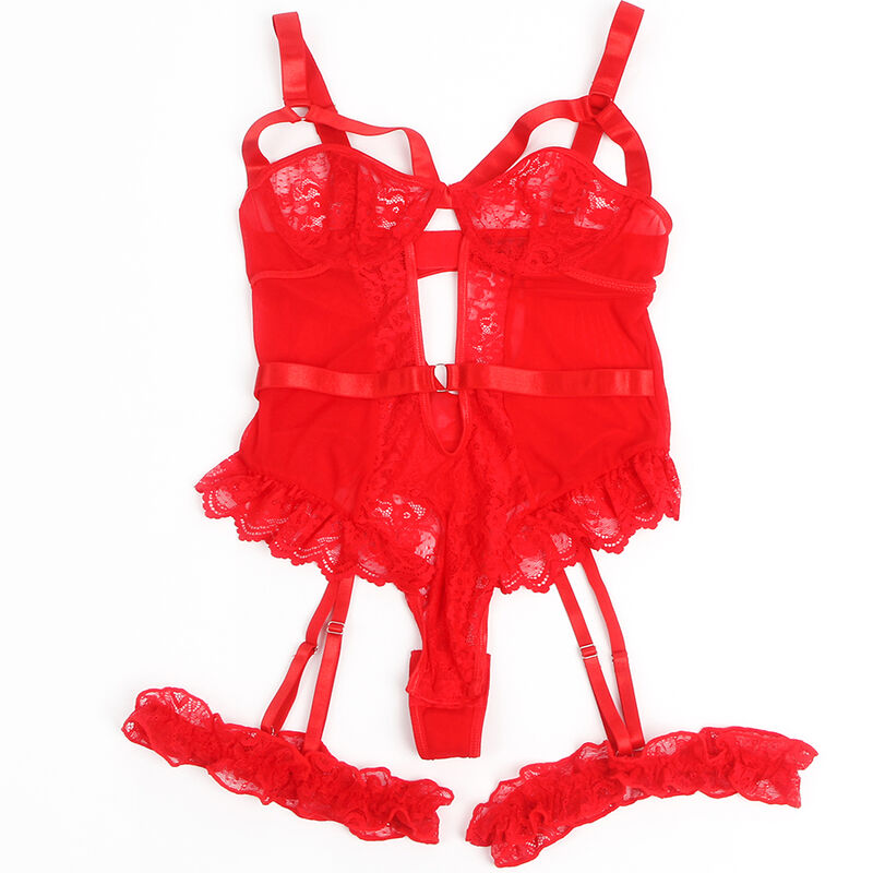 SUBBLIME – Body mit Strumpfband, Spitzendetail und Streifen