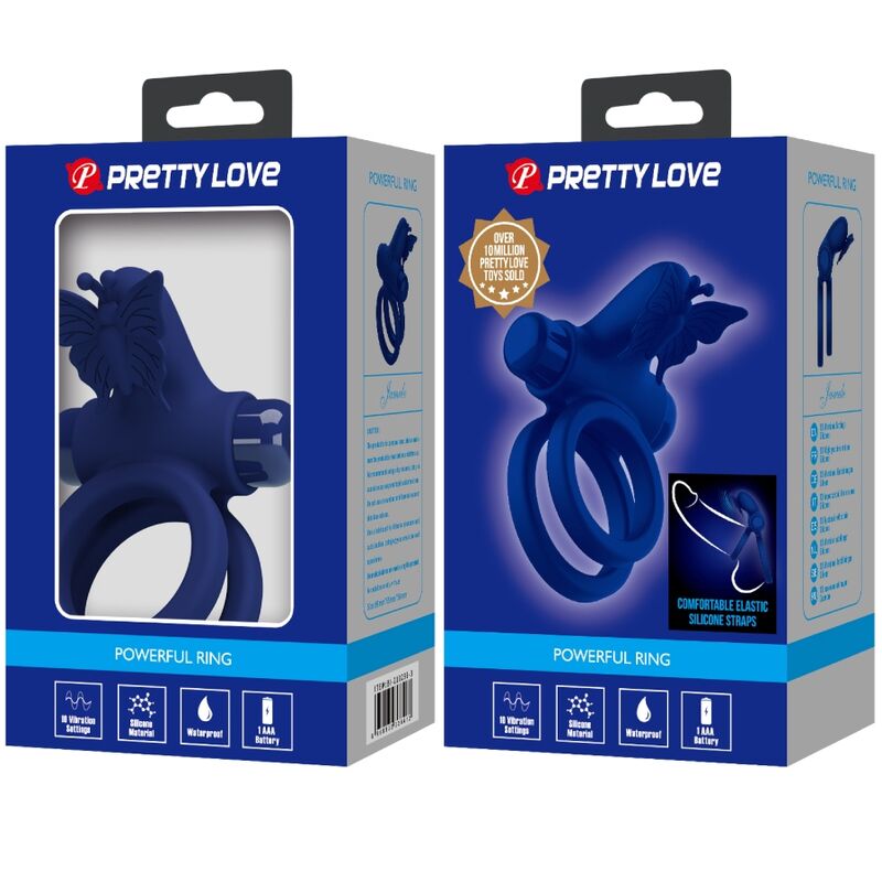 PRETTY LOVE – Jamele doppelter Vibrationsring mit Schmetterlingsstimulator, Blau